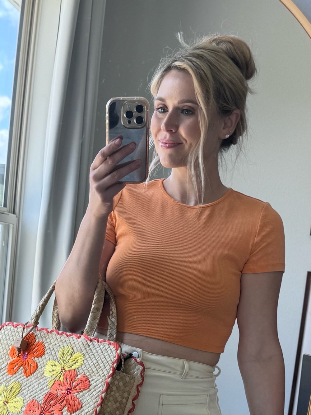 H&M Orange Women's Short Sleeve Ribbed Crop Top
